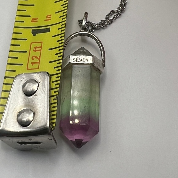 Marked Sterling Fluorite double point Pendant on a 925 Sterling Chain - Picture 10 of 11